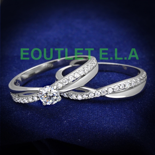 0.77CT CZ CROSSOVER SOLID STERLING SILVER WEDDING SET-size 7